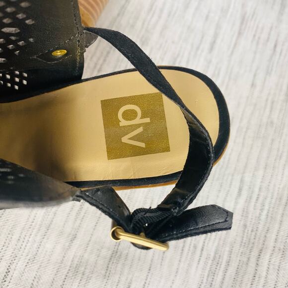 DV Dolce Vita Kassi Black Suede‎ Slingback Laser Cut Open Toe Block Heel Sandals - Picture 9 of 10